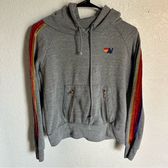 Aviator Nation Sweaters - Aviator Nation Velvet Striped Pullover Hoodie